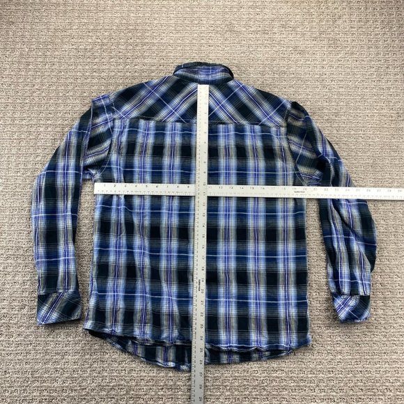 Burnside Shirt Men Medium M Blue Black Purple Plaid Button Up Casual Logo Surfer - Picture 8 of 10